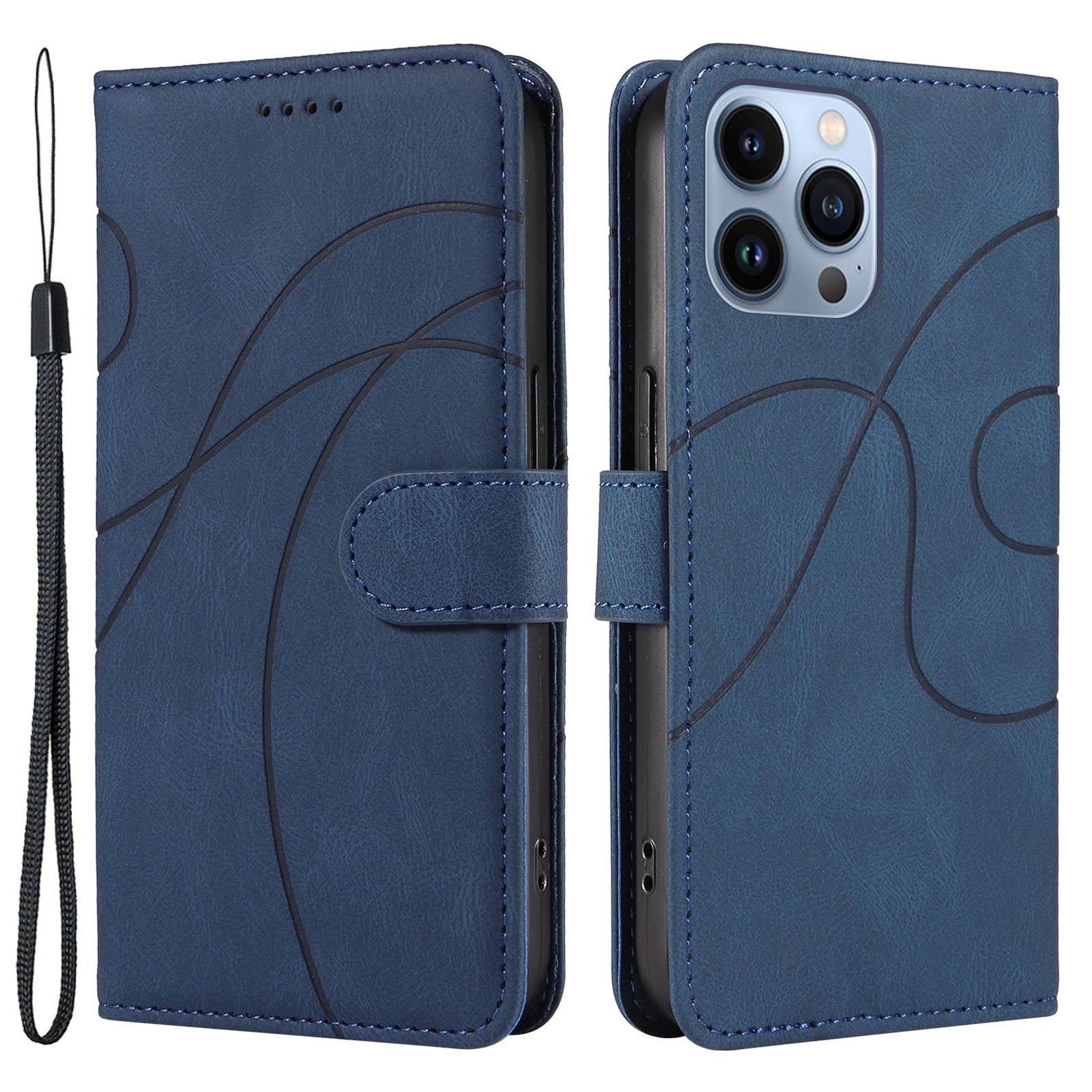 For iPhone 13 Pro Max Leather Flip Case Imprinted Line Stand Wallet Phone Cover with Strap For iPhone 13 Pro Max Leather Flip Case Imprinted Line Stand Wallet Phone Cover with Strap